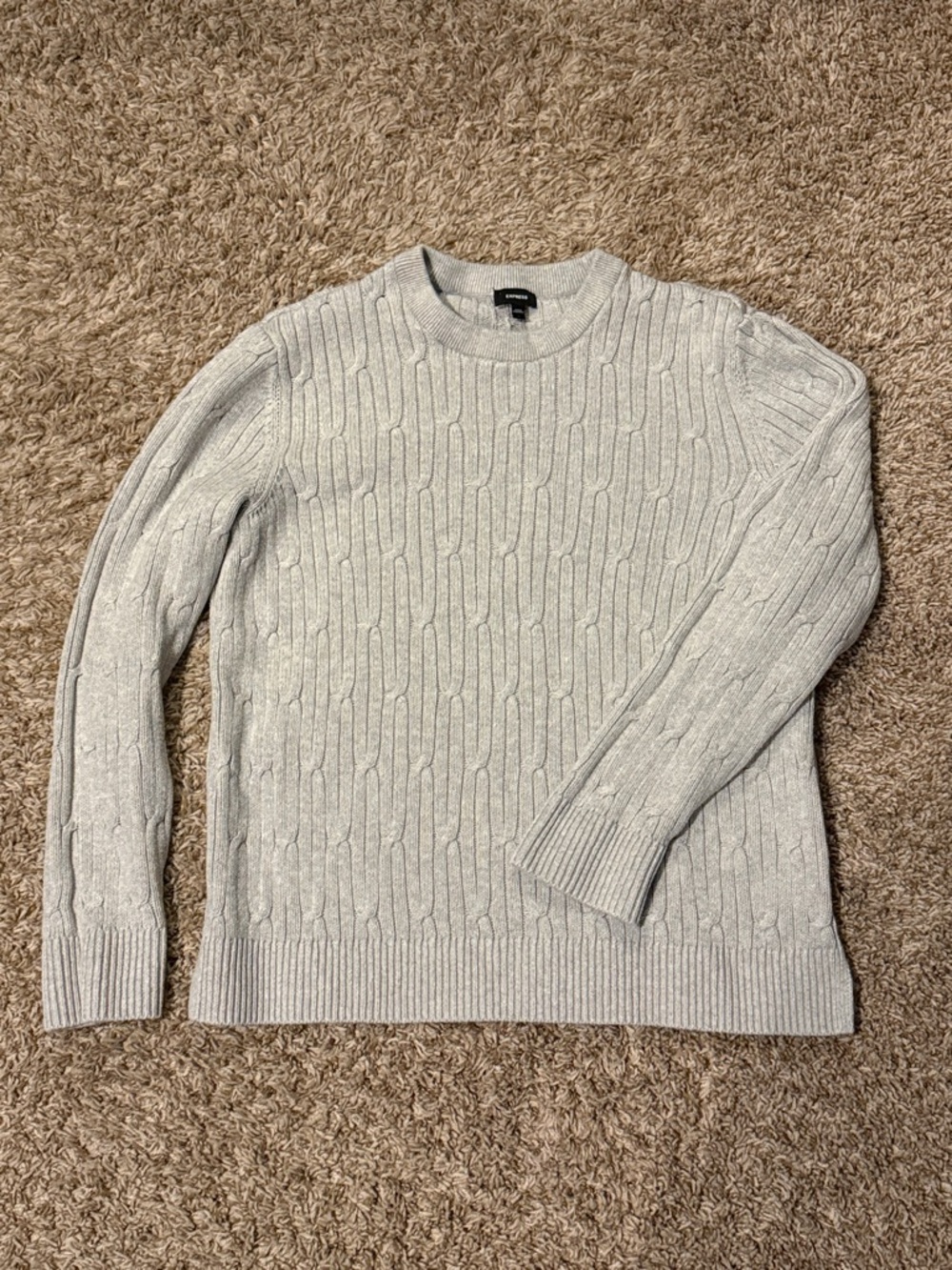 Express Light Gray Cable Knit Crewneck Sweater